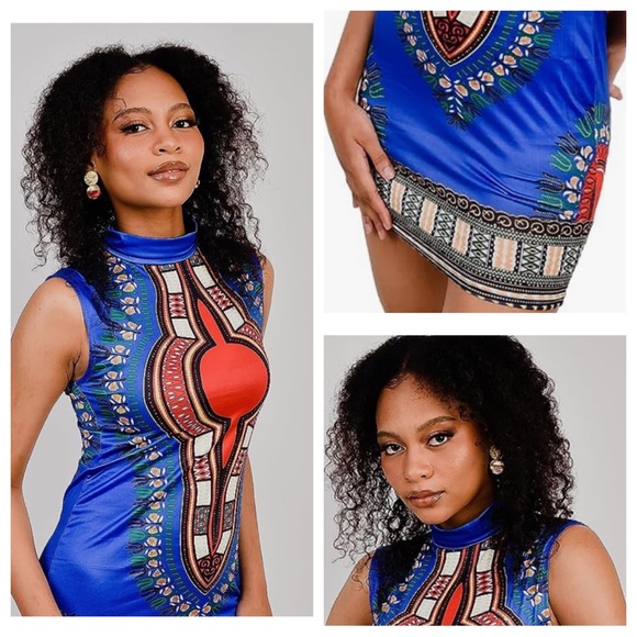 NWT Women’s African Attire Bohemian Dashiki Tribal Vintage Ethnic Midi Dress - Picture 5 of 6